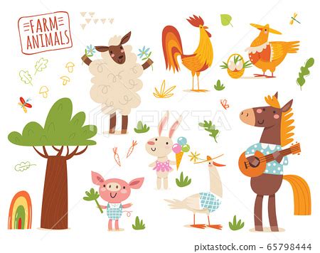 Set of funny hand drawn farm country animals. - Stock Illustration [65798444] - PIXTA