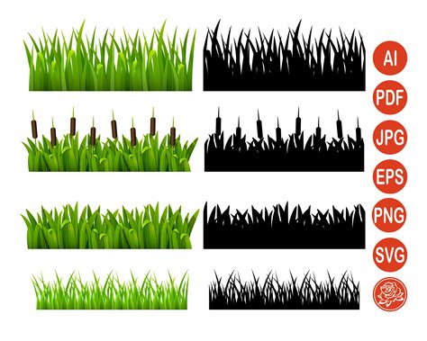 Digital Green Grass Border SVG Wild Herb Clip Art PNG | Etsy