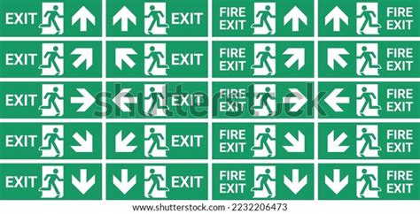 Green Exit Fire Exit Signs Stock Vector (Royalty Free) 2232206473 ...