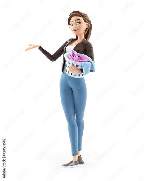 3d cartoon woman carrying laundry basket Stock Illustration | Adobe Stock