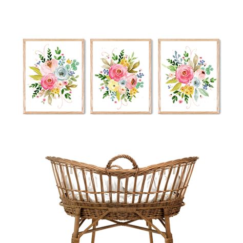 DIGITAL Floral Watercolor Wall Art. Baby Girl Nursery Prints. Floral ...