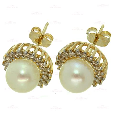 Pearl Diamond 14k Yellow Gold Stud Earrings-MTSJ12276