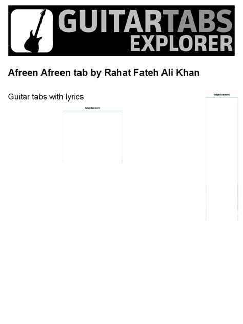 AFREEN AFREEN Guitar Tabs by Rahat Fateh Ali Khan - Guitar Tabs Explorer | PDF