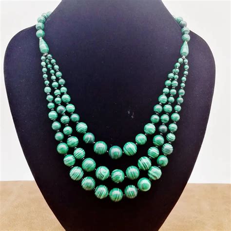 4 12mm Trendy Round Ball Faux Malachite Necklace & Fashion Necklace Women Jewelry-in Chain ...