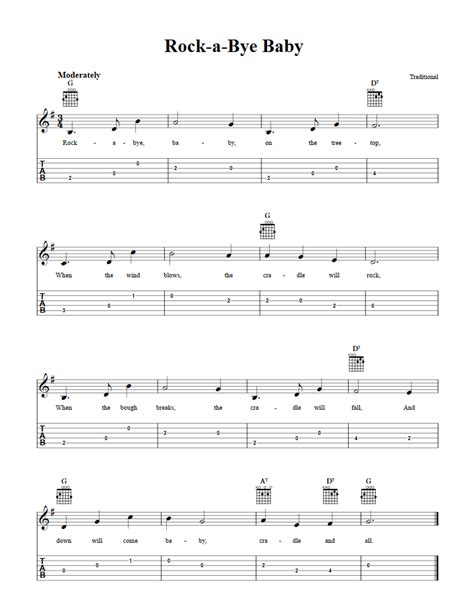 Rock-a-Bye Baby: Chords, Sheet Music, and Tab for Guitar with Lyrics