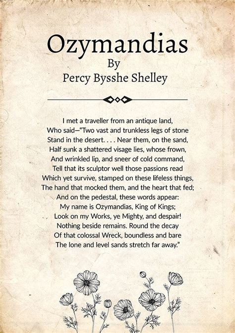 Ozymandias By Percy Bysshe Shelley, Ozymandias Poem Poster, Percy ...