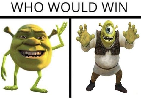 Mike Wazowski with the head of Shrek vs. Shrek with the head of Mike ...