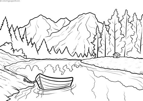 Coloring Pages Nature. Landscape, forest, mountains, sea, island | Coloring pages nature, Forest ...