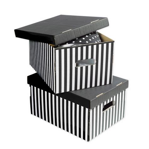 Set of 2 Cardboard Storage Boxes - Black Striped