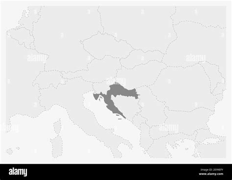 Map of Europe with highlighted Croatia map, gray map of Croatia with ...