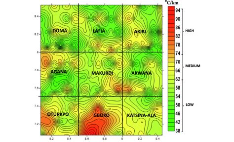 Geothermal gradient map of the study area. | Download Scientific Diagram