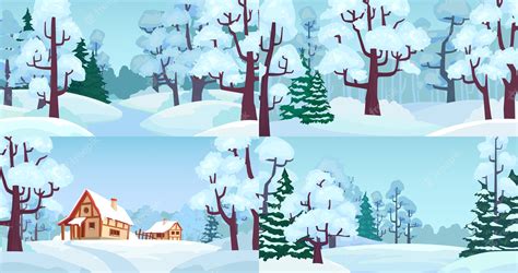 Premium Vector | Cartoon winter forest landscapes