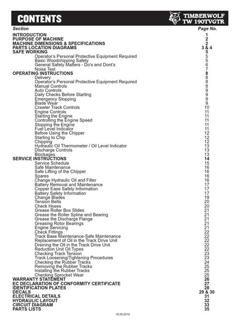 Timberwolf TW 190TVGTR Wood Chipper Instruction Manual | PDF | Engines | Elevator