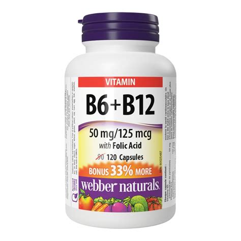 Webber Naturals Vitamin B6+B12 Capsules - 50 mg/125 mcg - 120's