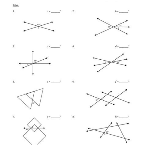 Vertical Angles Practice Worksheets