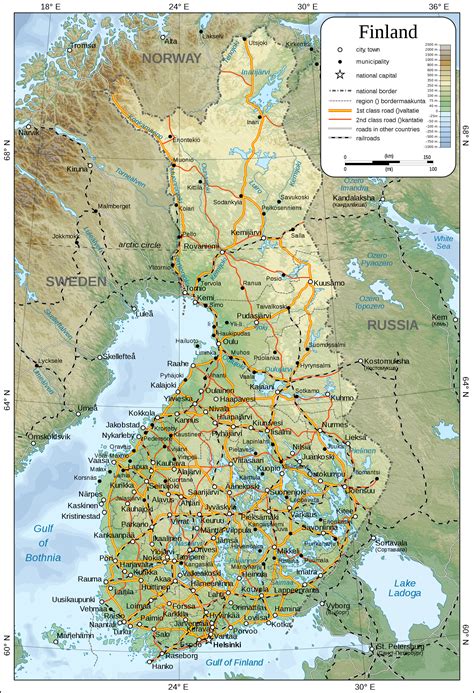 Large detailed physical map of Finland with all cities, roads railways and airports | Vidiani ...