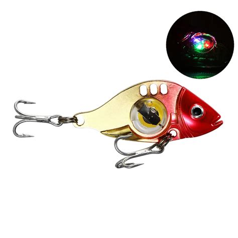 LED Fishing Lure VIB Blade Lure Metal Lure Treble Hook Electronic Lighted Fishing Bait Flash ...