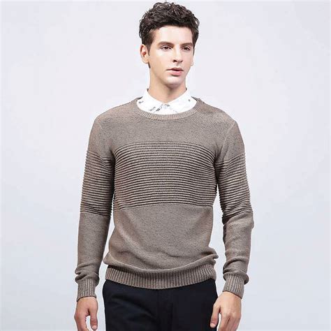 Brown stripe pull over long sleeve cotton sweater | Mens fashion sweaters, Mens fashion suits ...