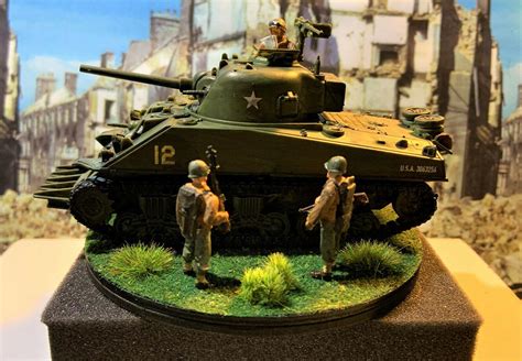 WW 2 Diorama 28mm(1/56) US Army M4 Sherman Tank (Rubicon Models) Hand Painted | #3778966649