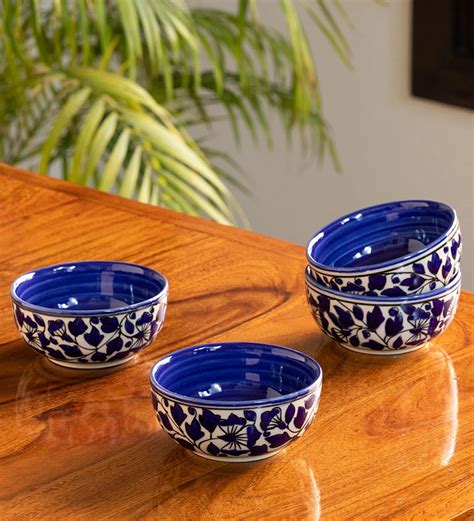 Buy Badamwari Bagheecha 220ml Blue & White Ceramic (Set of 4) Dinner Bowl at 32% OFF by ...