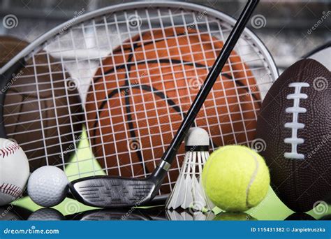 Sports Balls with Equipment Stock Photo - Image of ball, activity ...