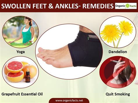 Some of the home remedies for swollen feet and ankles include yoga, grapefruit essential oil ...