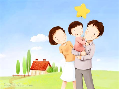 High Resolution Cartoon Illustraion of Family Love 1600x1200 NO.5 Desktop Wallpaper - Wallcoo.net