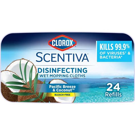 CLOROX SCENTIVA Scentiva Pacific Breeze and Coconut Scent Bleach Free Disinfecting Wet Mop Pad ...