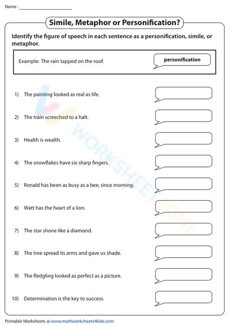 Simile, Metaphor Or Personification? Worksheet