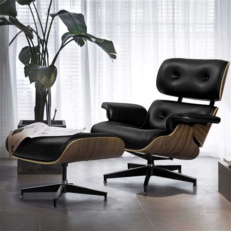 Artiss Eames Replica Lounge Chair and Ottoman Recliner Armchair Leather Plywood Black