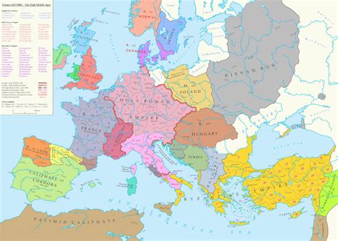 Map of Europe during the High Middle Ages (1000 A.D) [1600 × 1143 ...