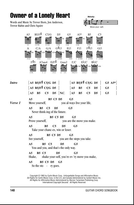 Owner Of A Lonely Heart - Guitar Chords/Lyrics | zZounds