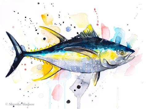 Yellowfin tuna watercolor painting print by Slaveika Aladjova Sea Life ...