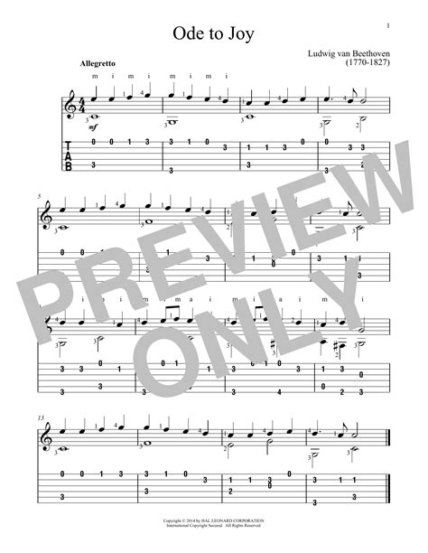 Ode To Joy (arr. John Hill) by Ludwig van Beethoven Sheet Music for Solo Guitar at Sheet Music ...