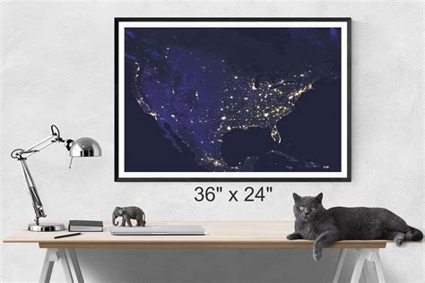 USA at Night Satellite Map, Map, Satellite Map, Map Art, Space, Outerspace - Etsy