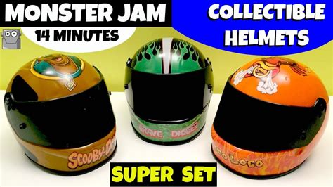 3 MONSTER JAM COLLECTIBLE HELMETS SUPER SET Grave Digger - YouTube