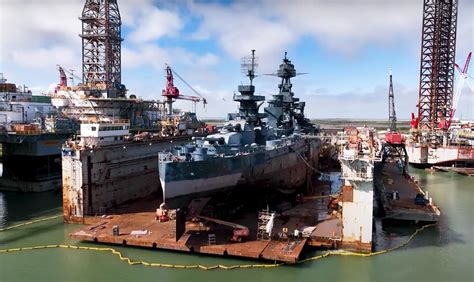 USS Texas: a World War I battleship in dry dock for repair