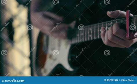 Dynamic Electric Guitar Playing Close-up during a Concert. the Musician ...