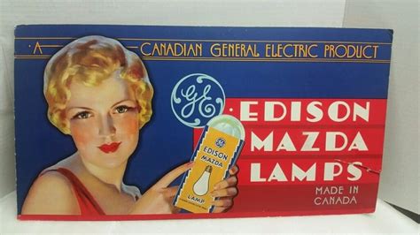 RARE 1930's CARDBOARD SIGN GENERAL ELECTRIC EDISON MAZDA LAMPS DECO WOMAN -- Antique Price Guide ...
