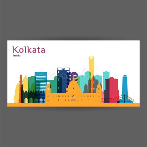 Kolkata Skyline, Monochrome Silhouette. Stock Vector - Illustration of ...