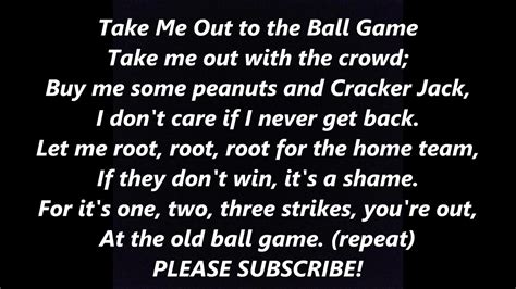 TAKE ME OUT To The BALL GAME Lyrics Words text Baseball 7th inning Sing along song Chords - Chordify