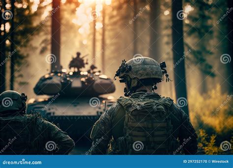 AI Generated Image of Male Soldiers in Full Military Uniform Walking through a Forest Stock ...