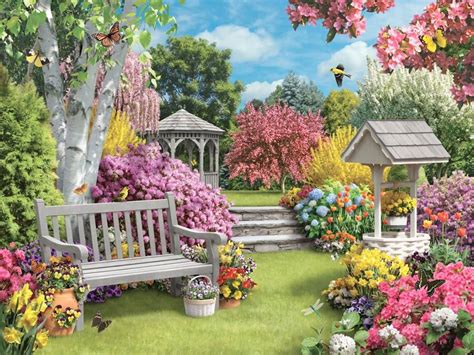 Beautiful Blossoms Wall Covering - Murals Your Way | Garden painting ...