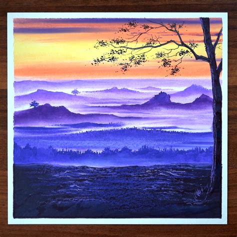 Oil pastel drawing of a beautiful morning in mountains | oil pastel ...