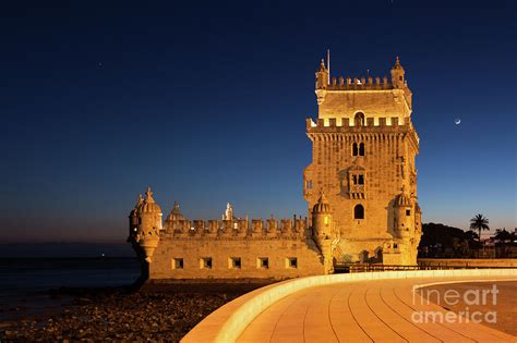 Belem tower - Torre de Belem at night in Lisbon, Portugal Photograph by ...