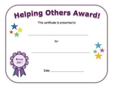 Helping Others Award | Kids awards certificates, Preschool award, School certificates