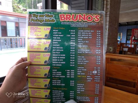 Menu at Bruno's Cafe Restaurant, Baguio