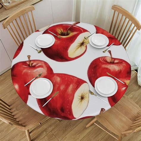 ONETECH Red Apple Round Tablecloth with Elastic Edge Fitted Waterproof ...