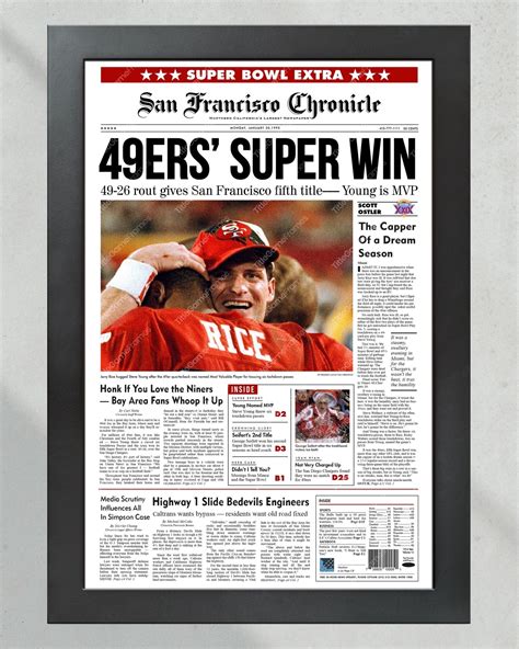 1995 San Francisco 49ers Super Bowl XXIX Champions Framed Newspaper ...