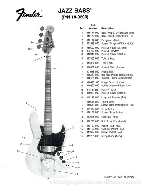 Fender Jazz Bass Part List 1976